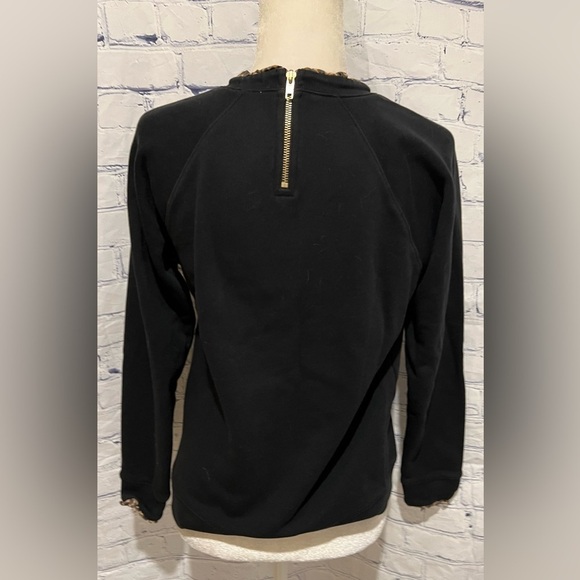 J. Crew Black Sweater With Animal Print Collar and Cuff Accent Size medium - Picture 5 of 8